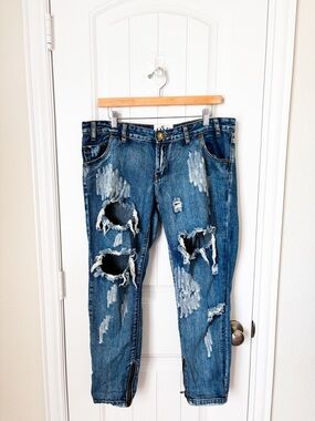 One Teaspoon Trashed Free Birds Low Waist Short Rise Rigid Skinny Size XL